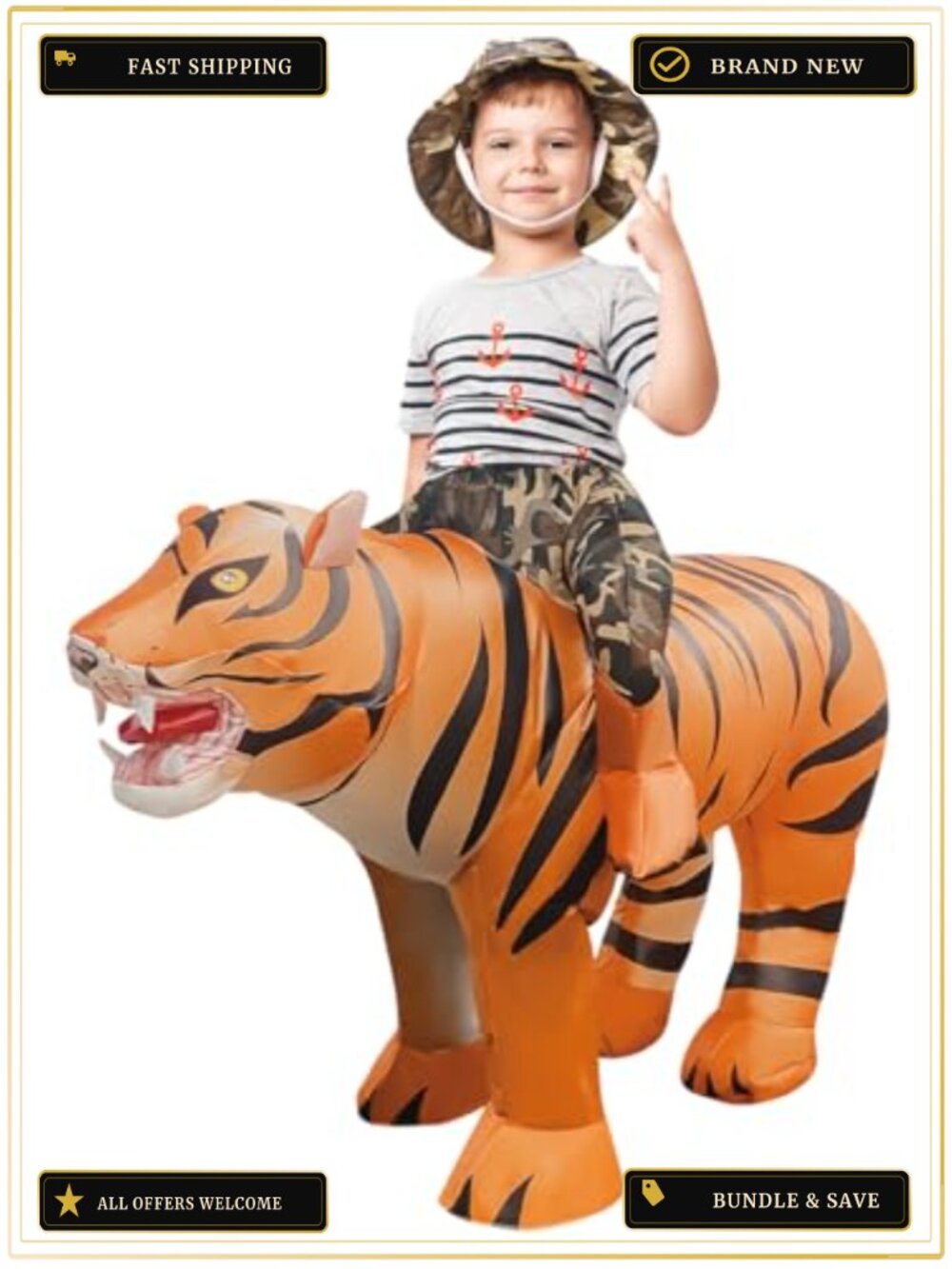 GOOSH Inflatable Tiger Costume Kids Halloween Blow Up Rider